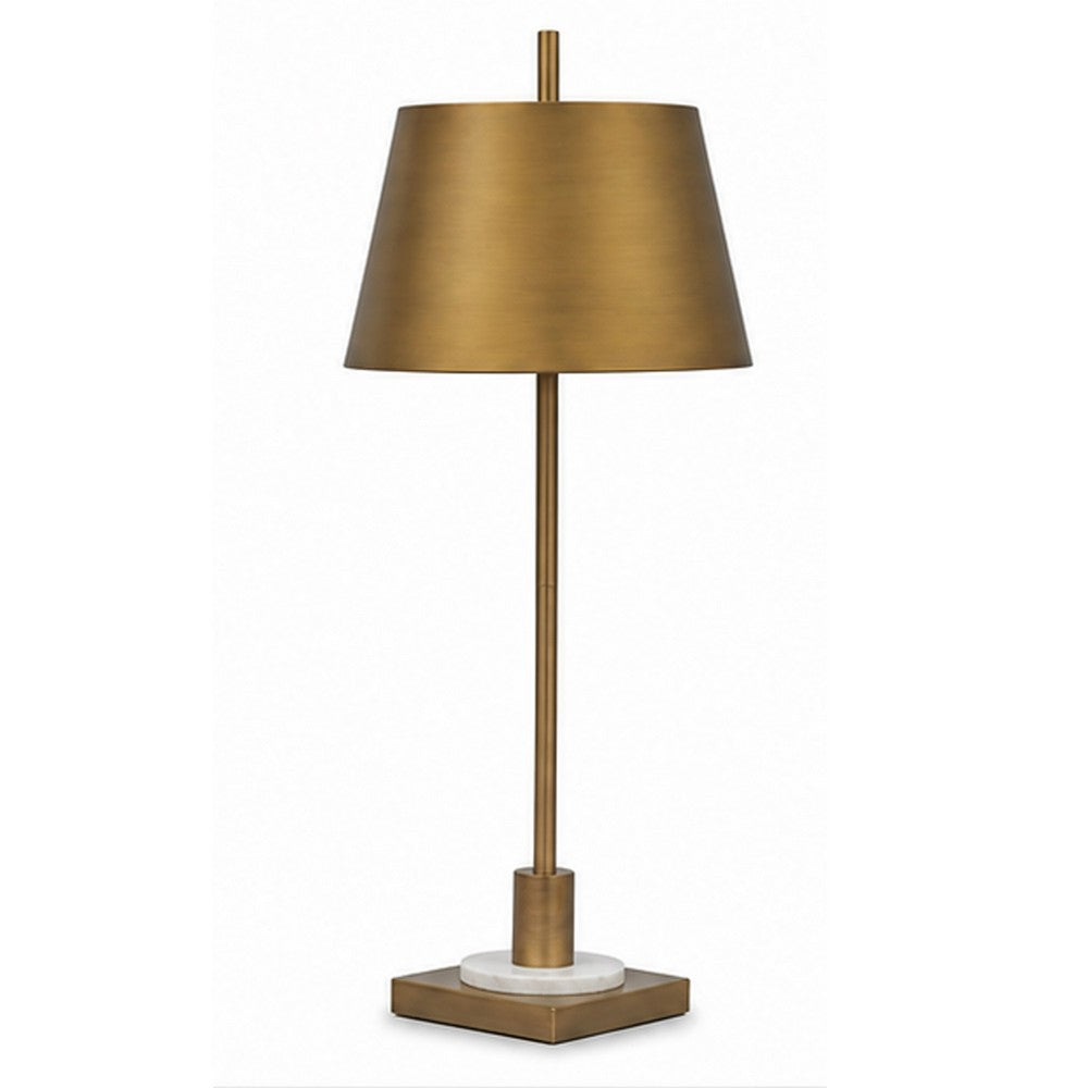 Feya Table Lamp | White Marble Base | Gold Metal Empire Shade | 32"