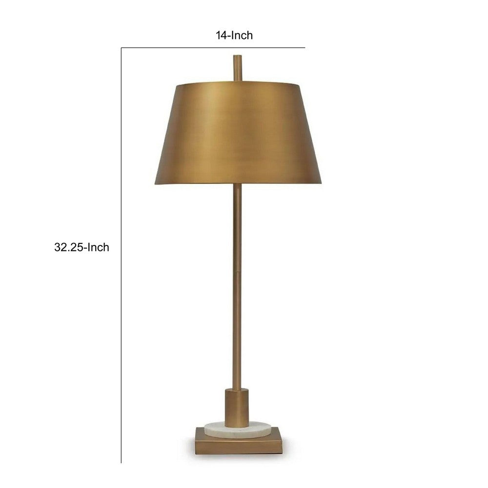 Feya Table Lamp | White Marble Base | Gold Metal Empire Shade | 32"