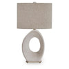 Frya Paper Table Lamp | Cream Speckled Geometric Base | Drum Shade | 28"