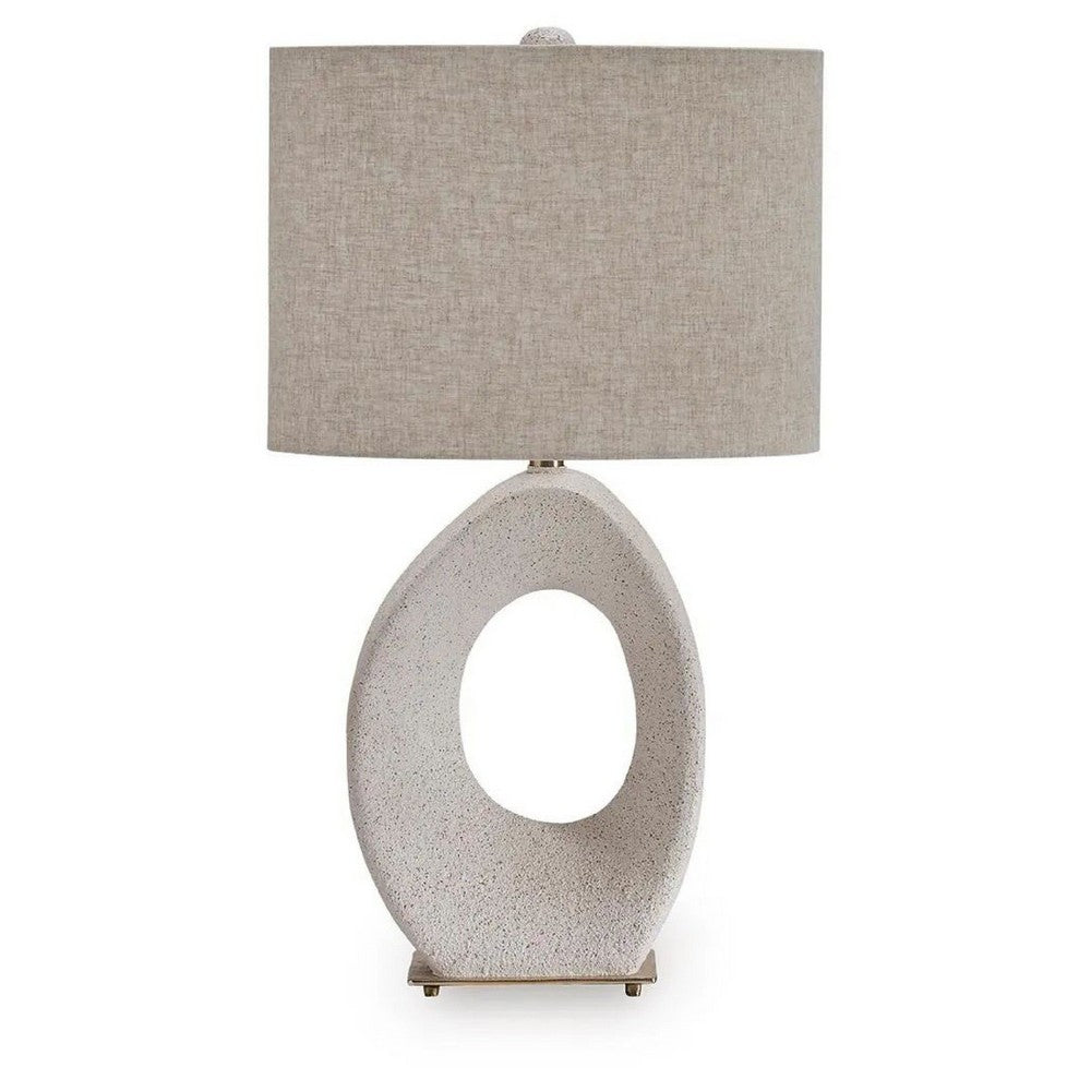 Frya Paper Table Lamp | Cream Speckled Geometric Base | Drum Shade | 28"