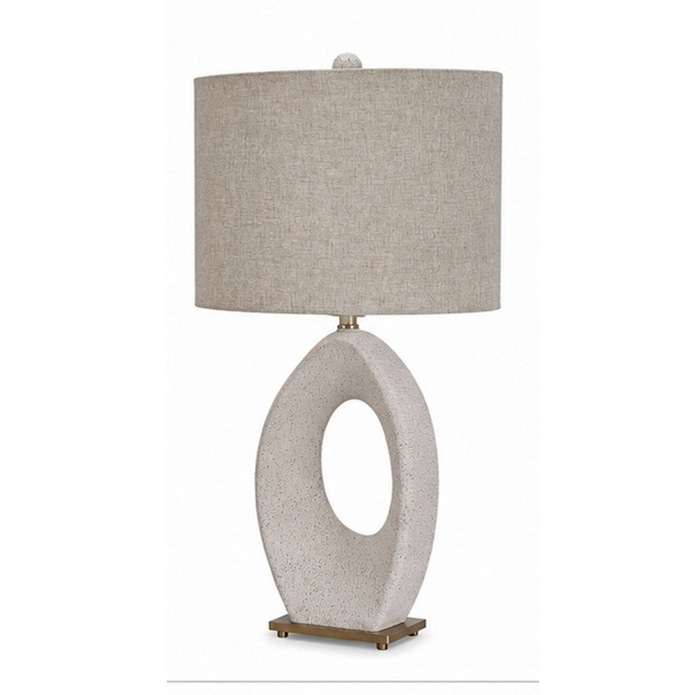Frya Paper Table Lamp | Cream Speckled Geometric Base | Drum Shade | 28"