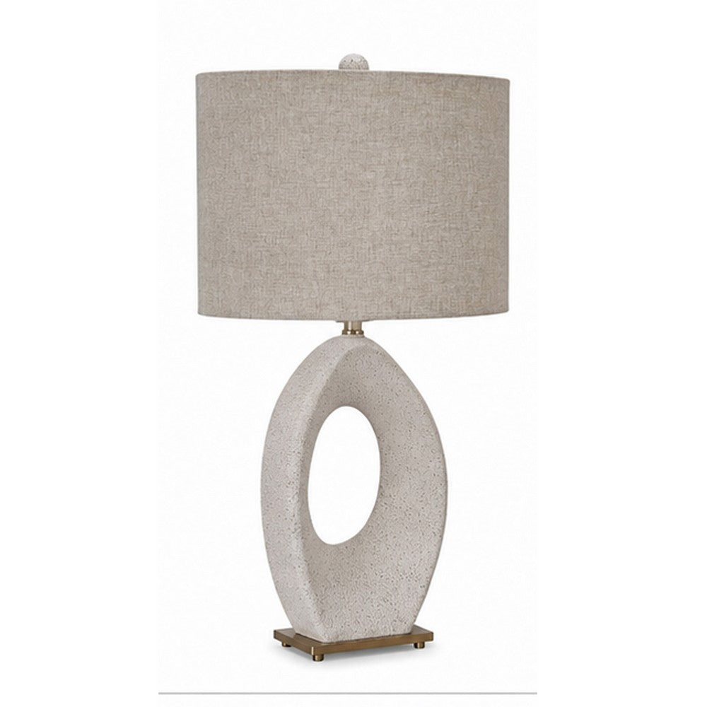 Frya Paper Table Lamp | Cream Speckled Geometric Base | Drum Shade | 28"
