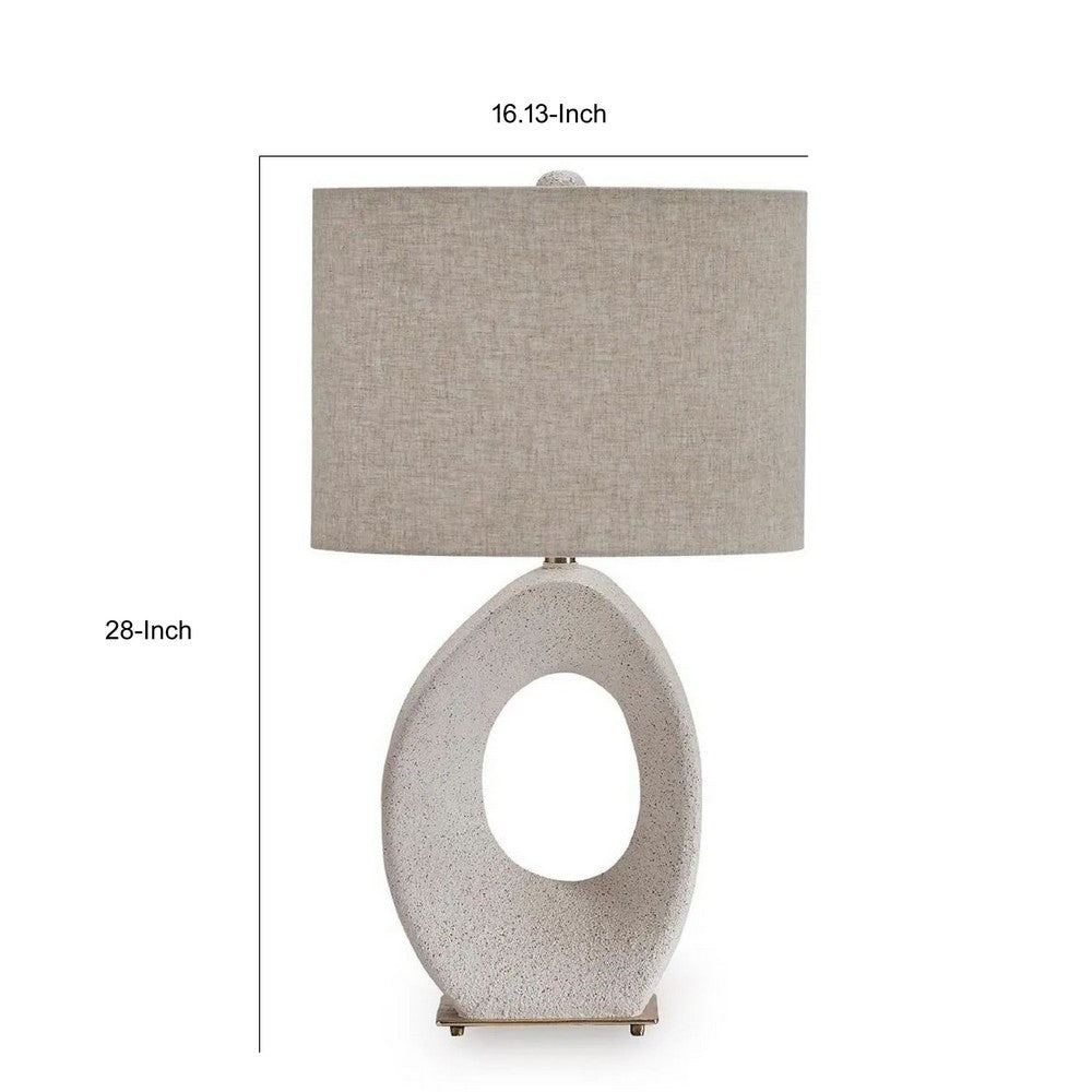 Frya Paper Table Lamp | Cream Speckled Geometric Base | Drum Shade | 28"