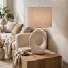 Frya Paper Table Lamp | Cream Speckled Geometric Base | Drum Shade | 28"
