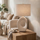 Frya Paper Table Lamp | Cream Speckled Geometric Base | Drum Shade | 28"