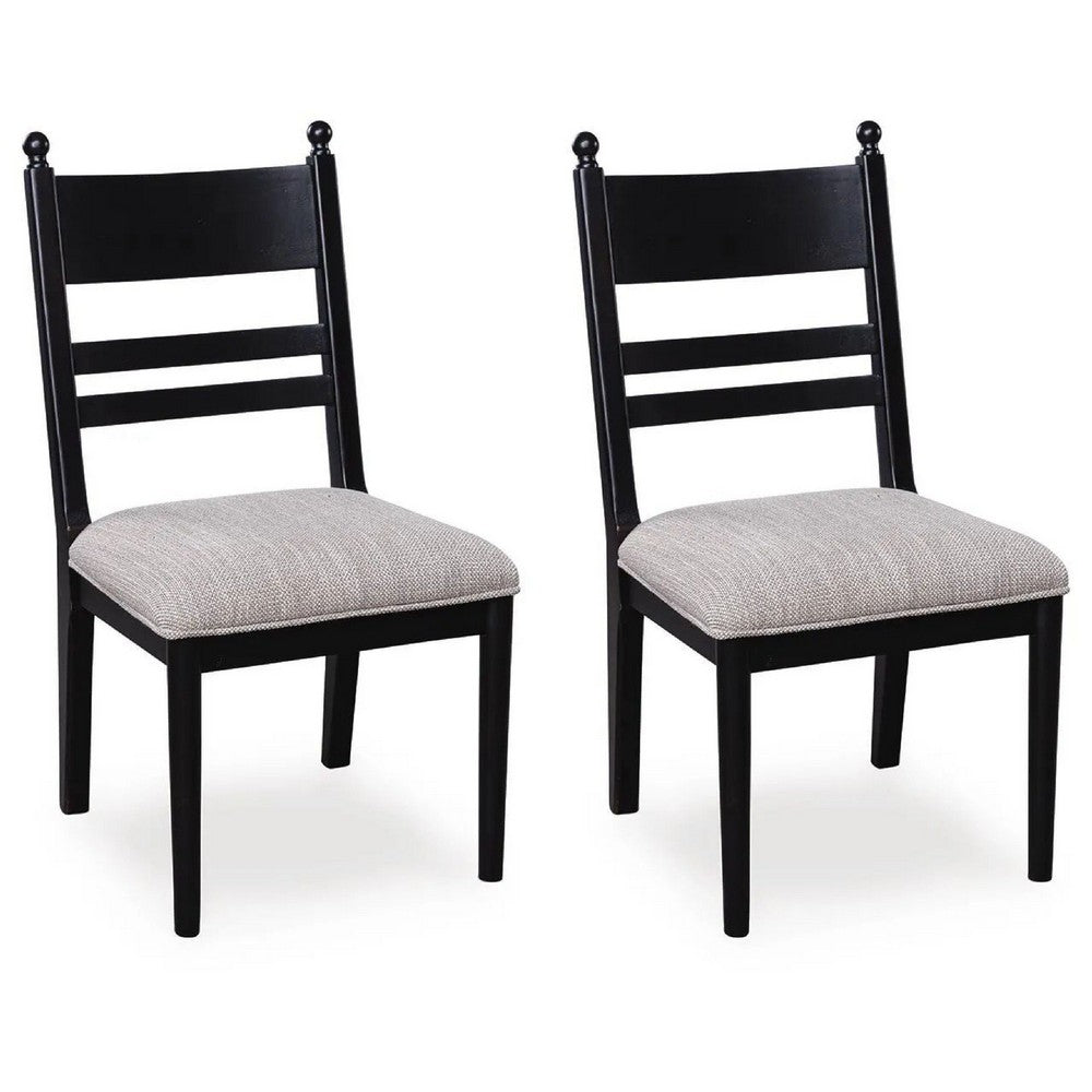 Gela Dining Side Chair set of 2 | Black Ladderback Frame | Gray Upholstery