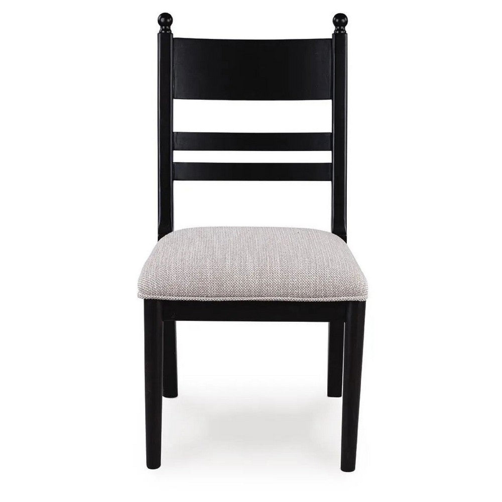 Gela Dining Side Chair set of 2 | Black Ladderback Frame | Gray Upholstery