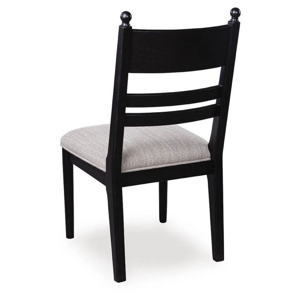 Gela Dining Side Chair set of 2 | Black Ladderback Frame | Gray Upholstery