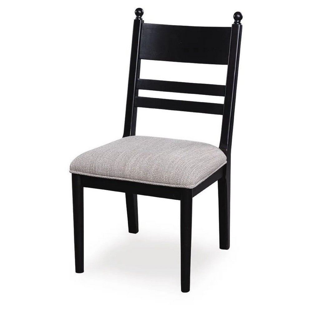Gela Dining Side Chair set of 2 | Black Ladderback Frame | Gray Upholstery