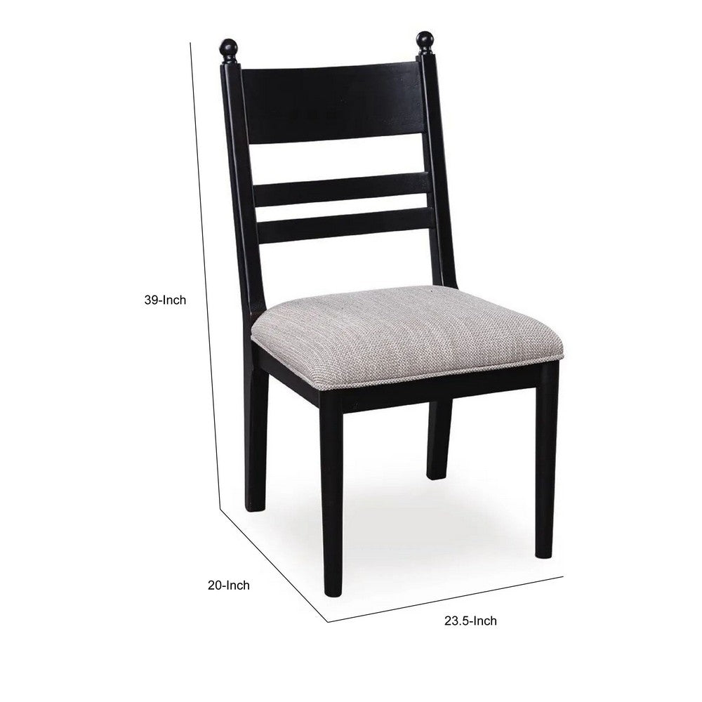 Gela Dining Side Chair set of 2 | Black Ladderback Frame | Gray Upholstery