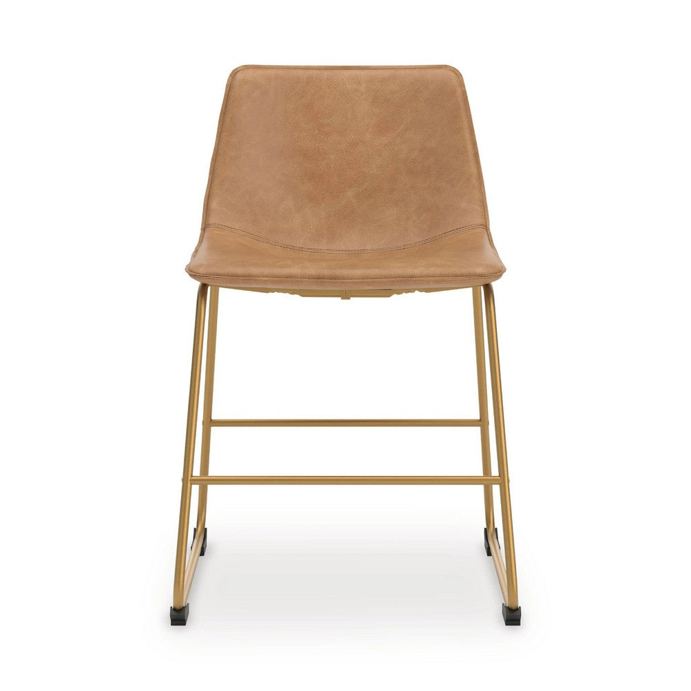 Cia Dining Side Chair Set of 2 | Brown Faux Leather Upholstery | Gold