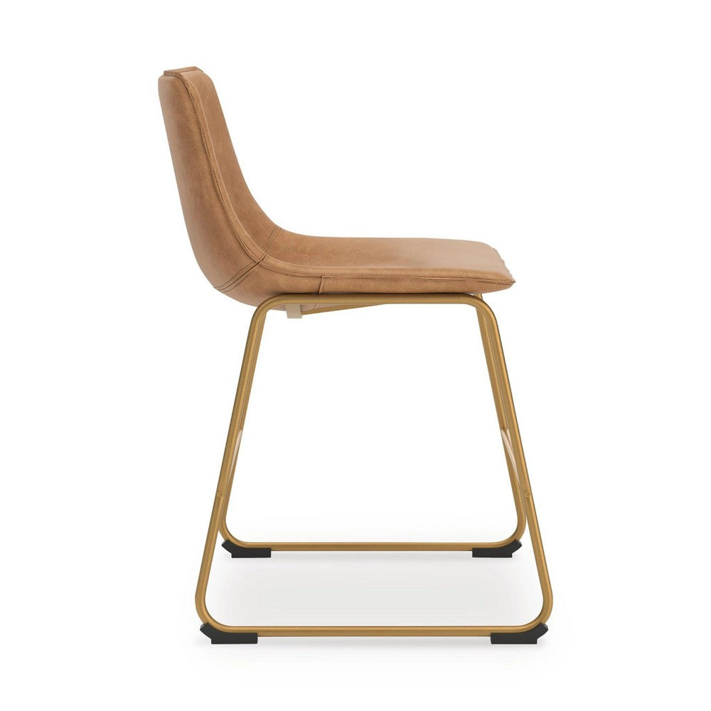 Cia Dining Side Chair Set of 2 | Brown Faux Leather Upholstery | Gold