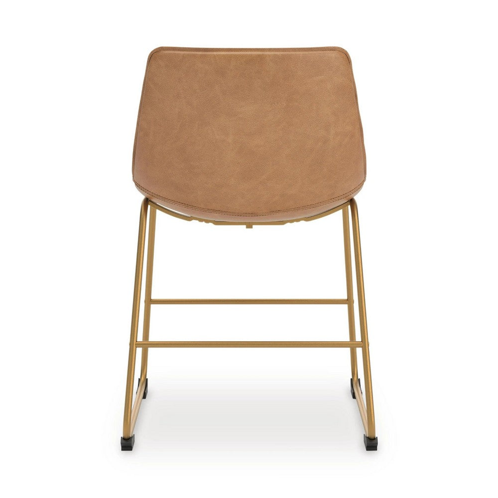 Cia Dining Side Chair Set of 2 | Brown Faux Leather Upholstery | Gold