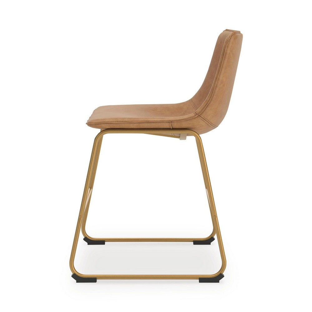 Cia Dining Side Chair Set of 2 | Brown Faux Leather Upholstery | Gold
