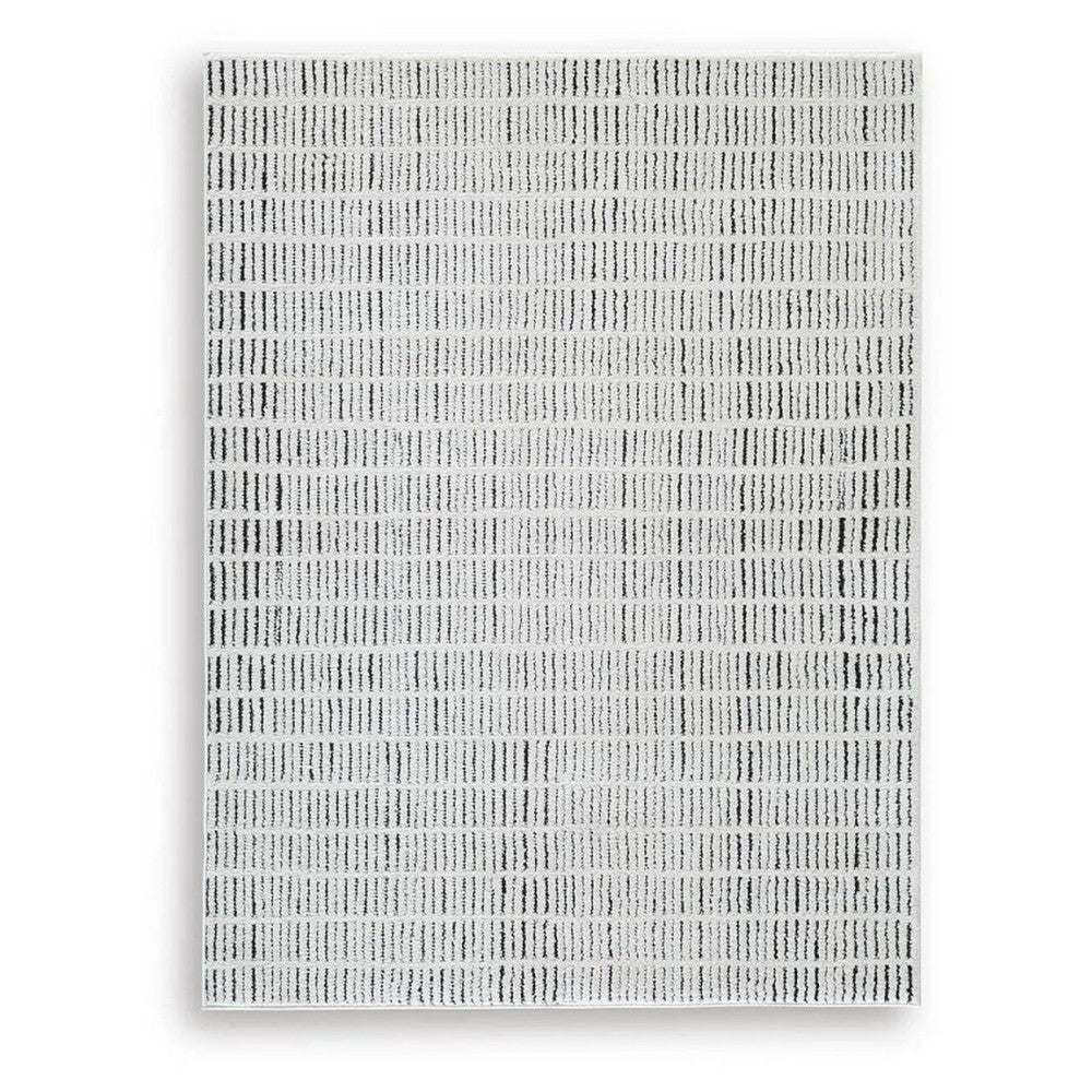 Turo Striped Medium Area Rug | 16mm Pile | Ivory & Black Polyester 5x7