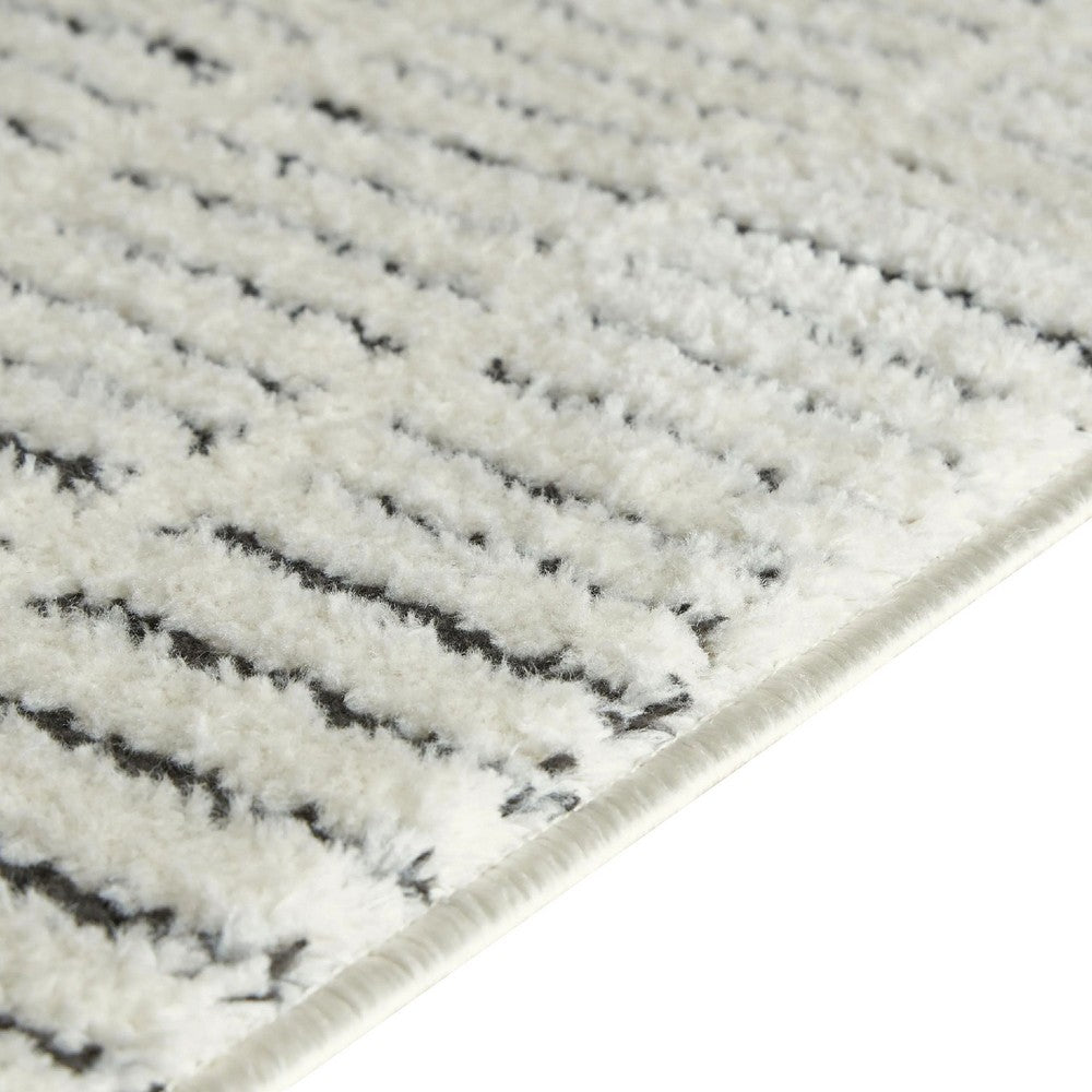 Turo Striped Medium Area Rug | 16mm Pile | Ivory & Black Polyester 5x7