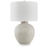 Alp Table Lamp | Antique White Shade | Warm Gray Textured Pot Base | 28"