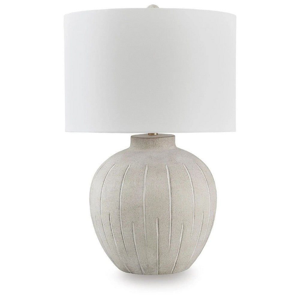 Alp Table Lamp | Antique White Shade | Warm Gray Textured Pot Base | 28"