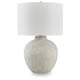 Alp Table Lamp | Antique White Shade | Warm Gray Textured Pot Base | 28"