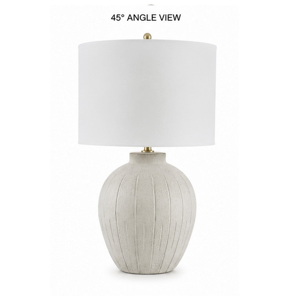 Alp Table Lamp | Antique White Shade | Warm Gray Textured Pot Base | 28"