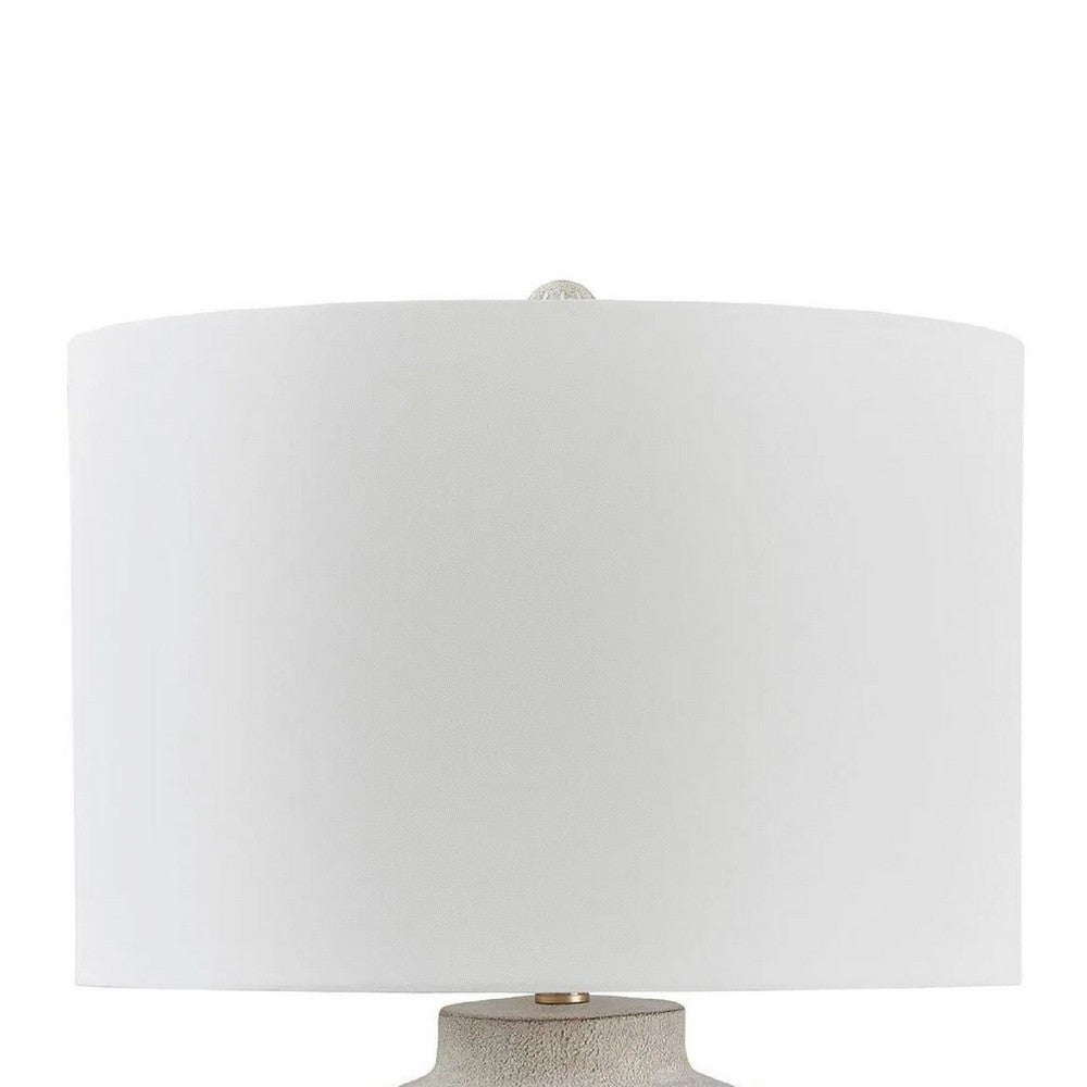 Alp Table Lamp | Antique White Shade | Warm Gray Textured Pot Base | 28"
