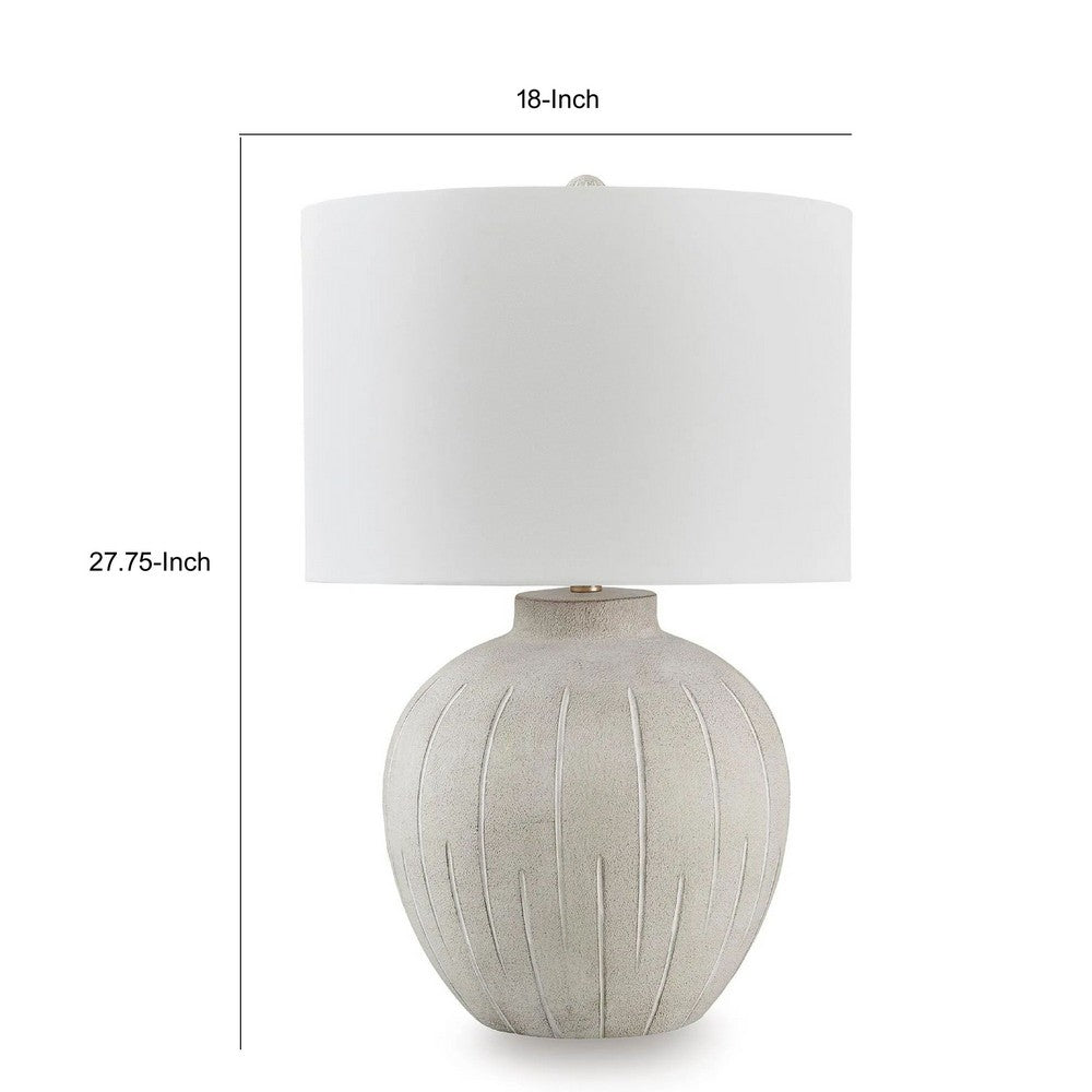 Alp Table Lamp | Antique White Shade | Warm Gray Textured Pot Base | 28"