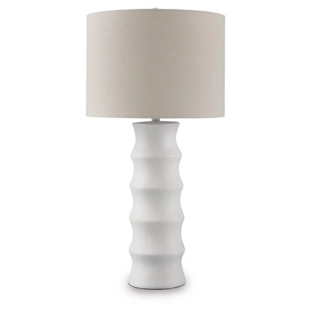 Vala Table Lamp | Hardback Drum Shade | Scalloped Polyresin White 33"