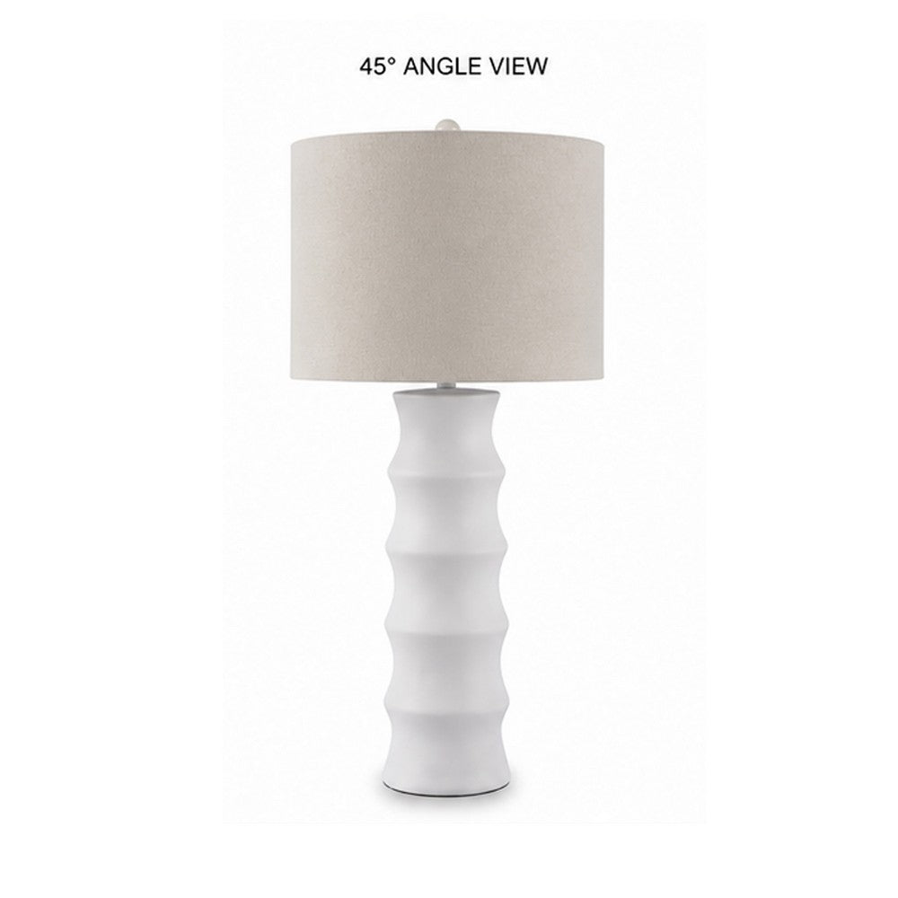 Vala Table Lamp | Hardback Drum Shade | Scalloped Polyresin White 33"