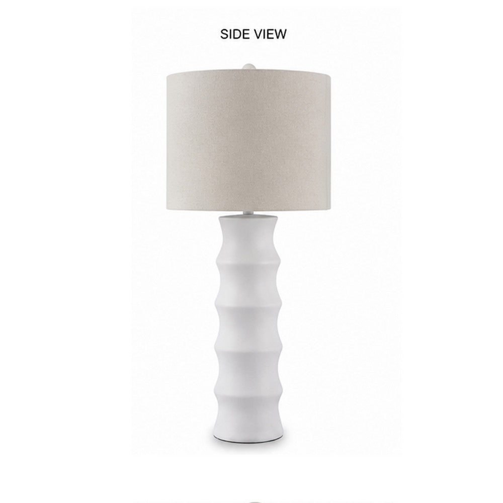Vala Table Lamp | Hardback Drum Shade | Scalloped Polyresin White 33"