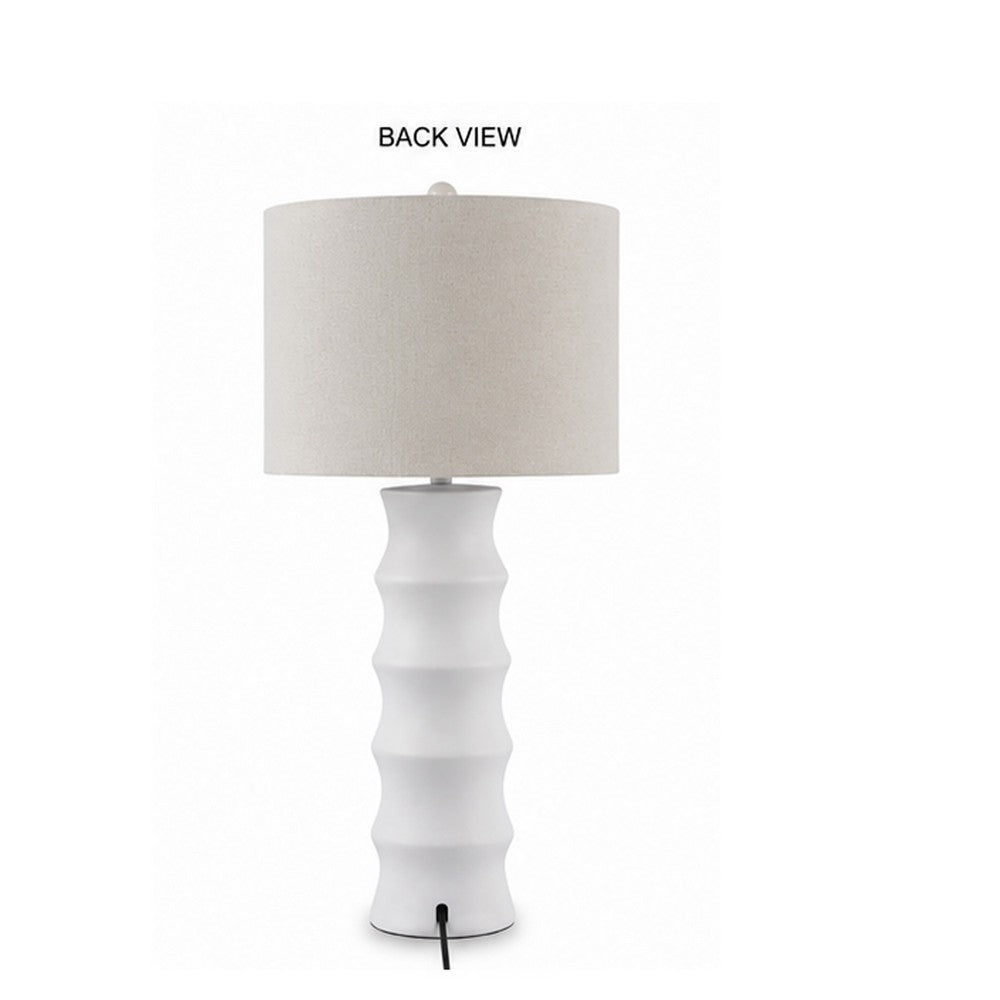 Vala Table Lamp | Hardback Drum Shade | Scalloped Polyresin White 33"
