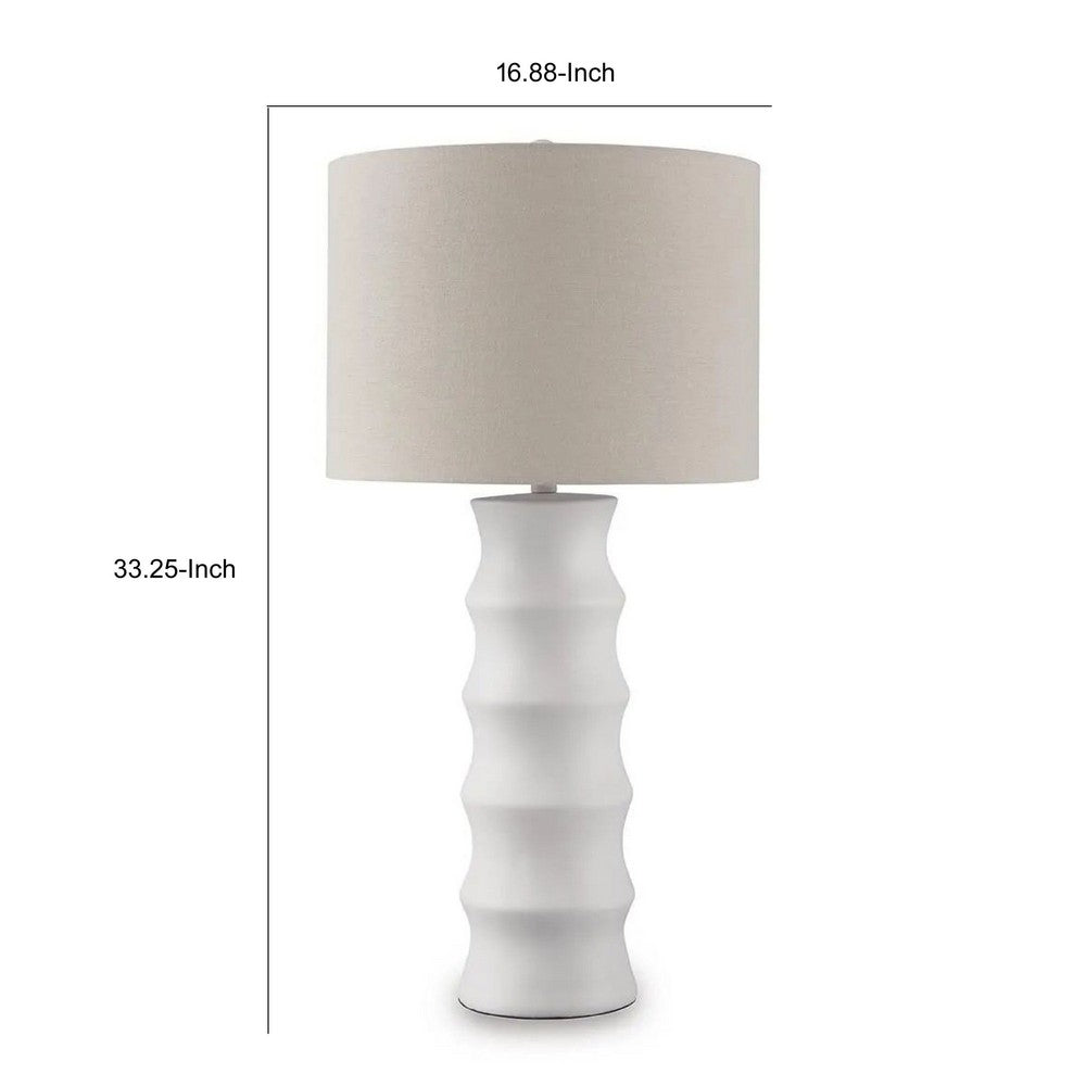 Vala Table Lamp | Hardback Drum Shade | Scalloped Polyresin White 33"
