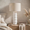 Vala Table Lamp | Hardback Drum Shade | Scalloped Polyresin White 33"
