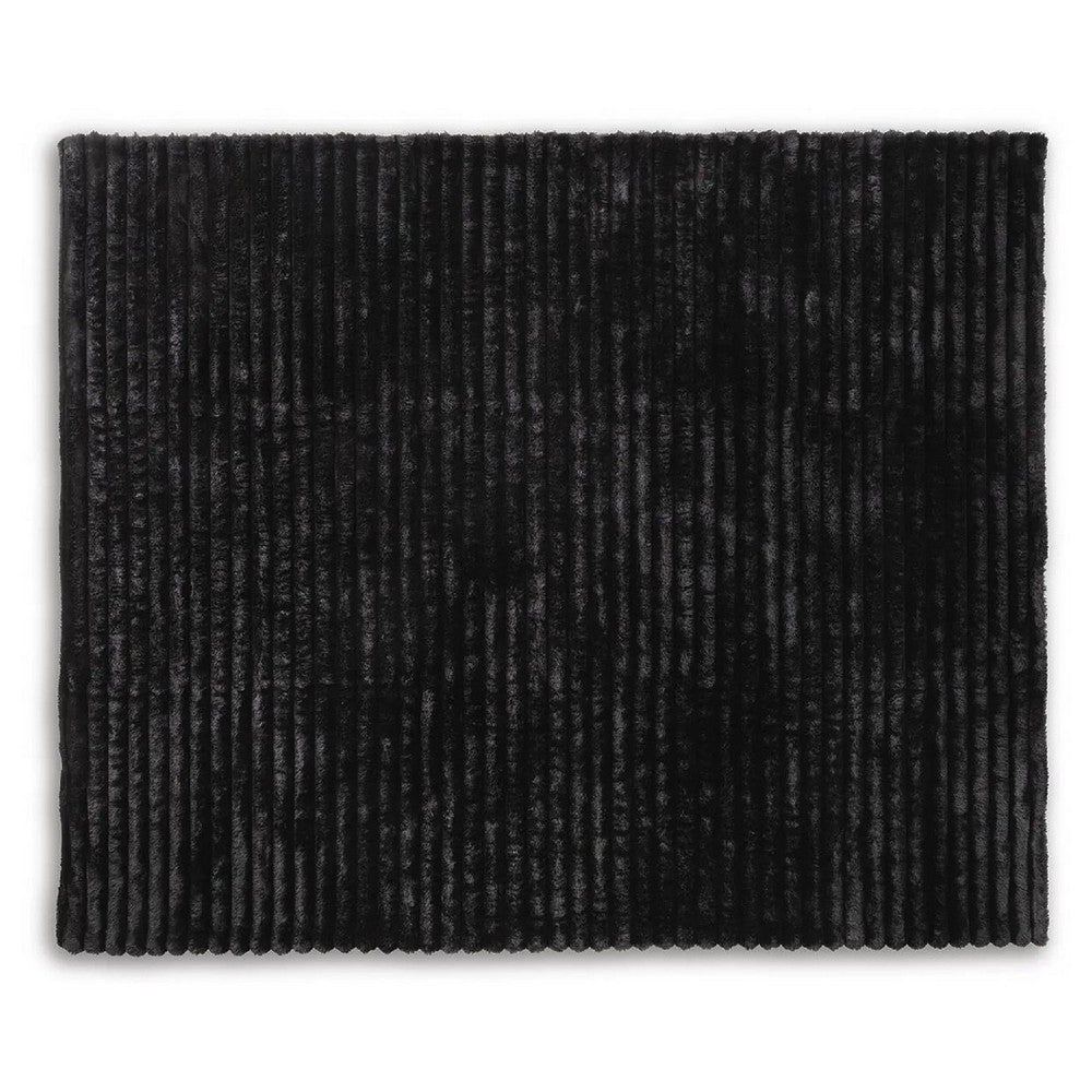 Visha Throw Blanket Set of 3 | Faux Fur Stripes | Reversible Black Polyester