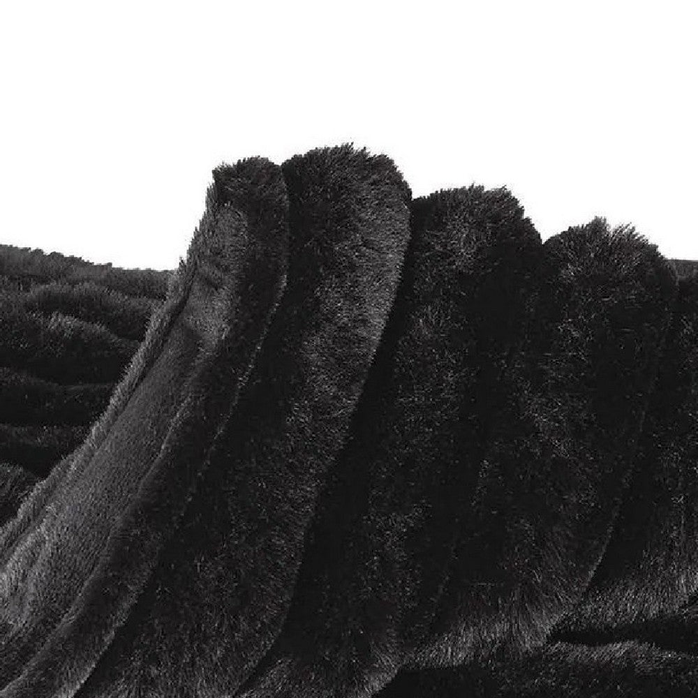 Visha Throw Blanket Set of 3 | Faux Fur Stripes | Reversible Black Polyester