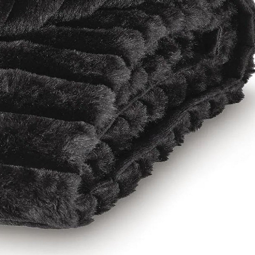 Visha Throw Blanket Set of 3 | Faux Fur Stripes | Reversible Black Polyester
