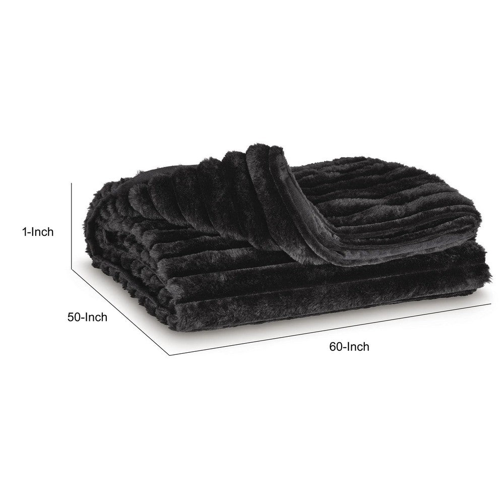 Visha Throw Blanket Set of 3 | Faux Fur Stripes | Reversible Black Polyester
