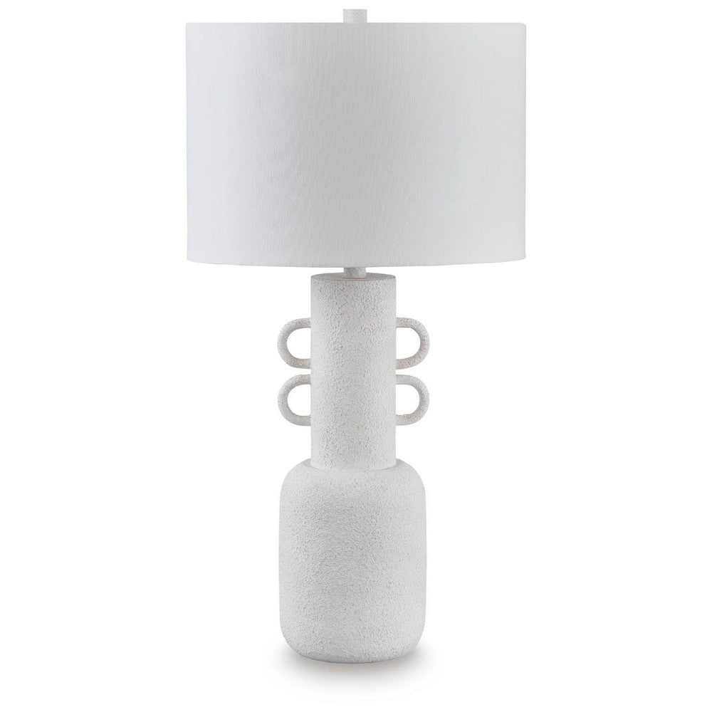 Peri Table Lamp | Sculptural Design | Drum Shade | Distressed White 31"