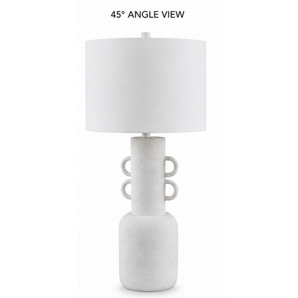 Peri Table Lamp | Sculptural Design | Drum Shade | Distressed White 31"