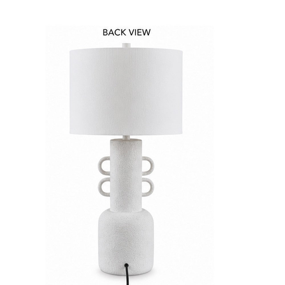 Peri Table Lamp | Sculptural Design | Drum Shade | Distressed White 31"