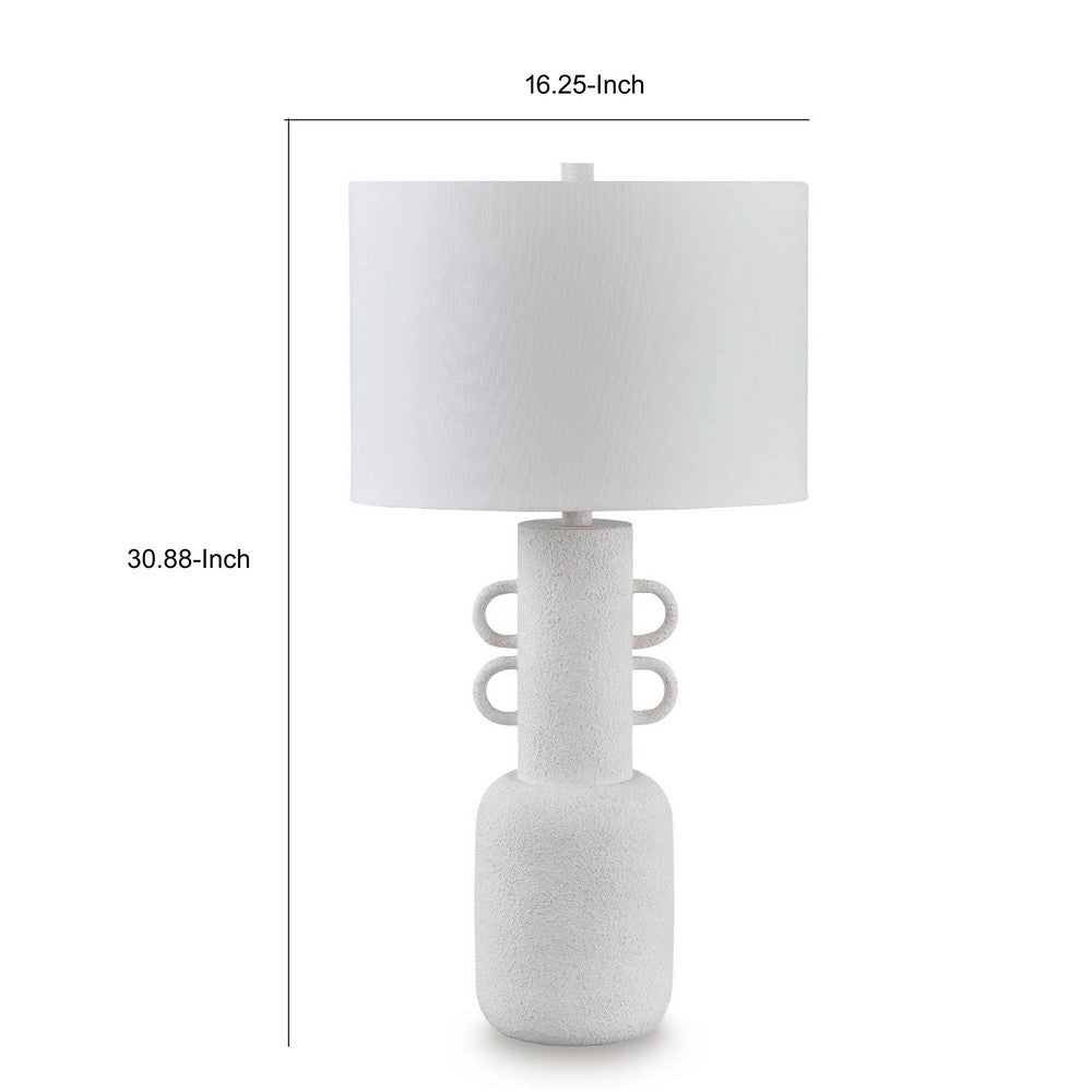 Peri Table Lamp | Sculptural Design | Drum Shade | Distressed White 31"