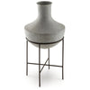 Esta Pottery Style Vase w Stand | Distressed Cream | Espresso Brown 29"
