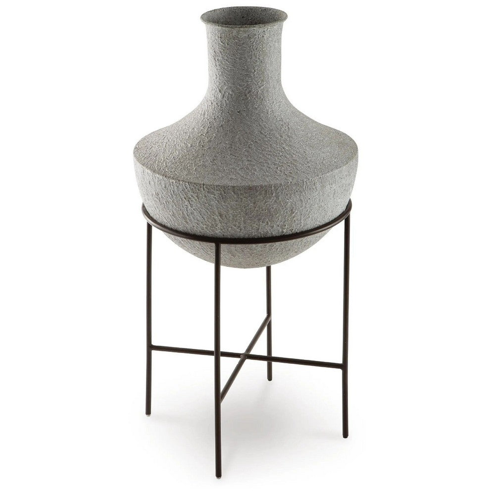 Esta Pottery Style Vase w Stand | Distressed Cream | Espresso Brown 29"
