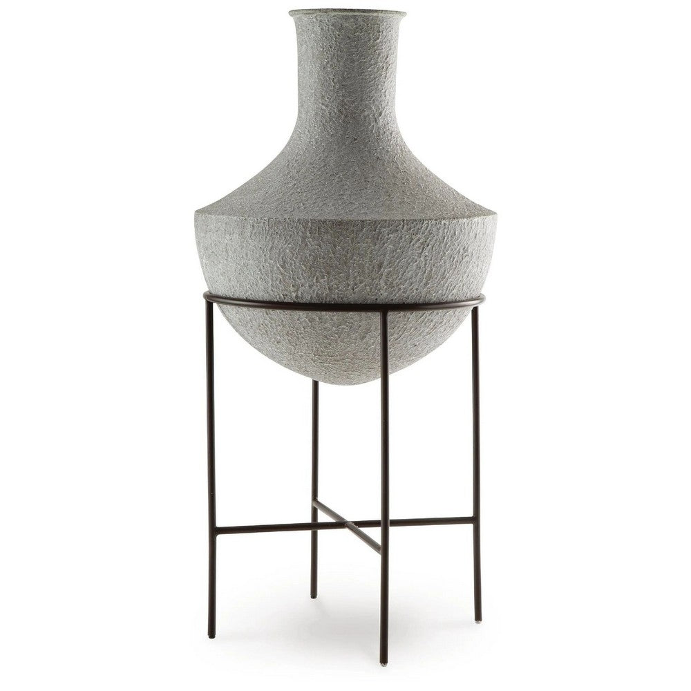 Esta Pottery Style Vase w Stand | Distressed Cream | Espresso Brown 29"