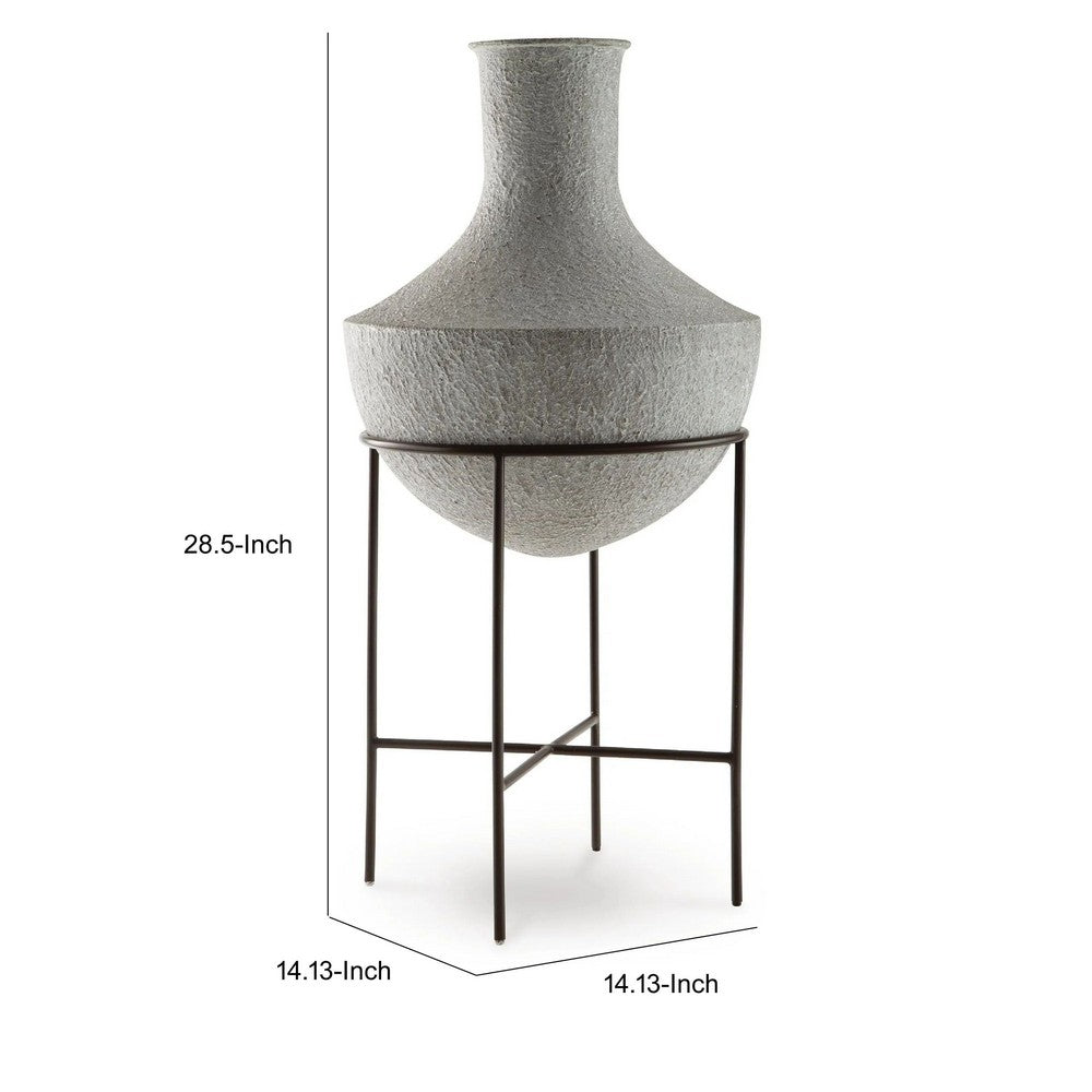 Esta Pottery Style Vase w Stand | Distressed Cream | Espresso Brown 29"