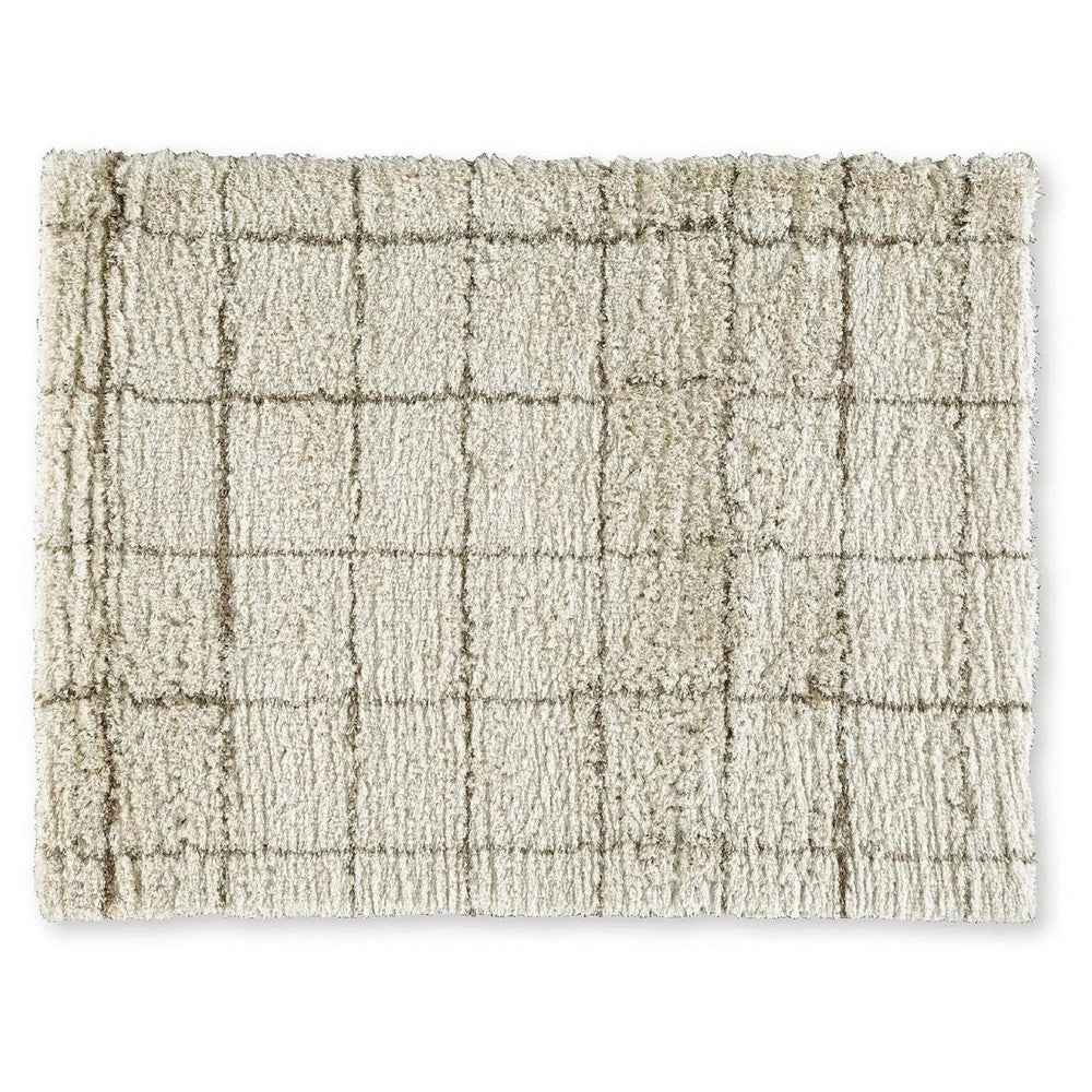 Wreno 5x7 Medium Area Rug | Plaid Pattern | 50mm Pile | Cream & Brown PET