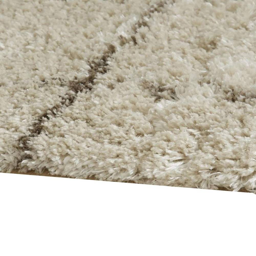 Wreno 5x7 Medium Area Rug | Plaid Pattern | 50mm Pile | Cream & Brown PET