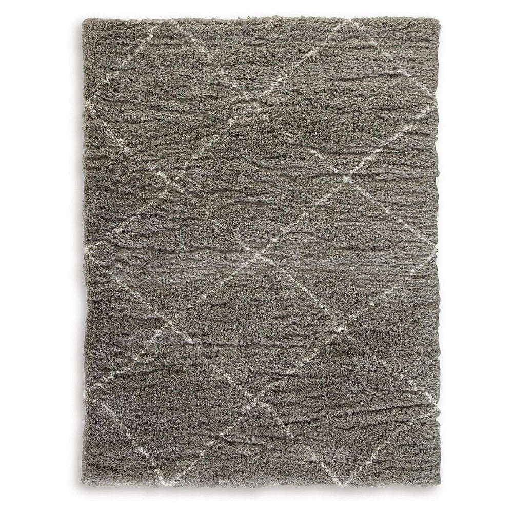 Wreno 5x7 Medium Area Rug | Diamond Pattern | 50mm Pile | Cream & Gray PET