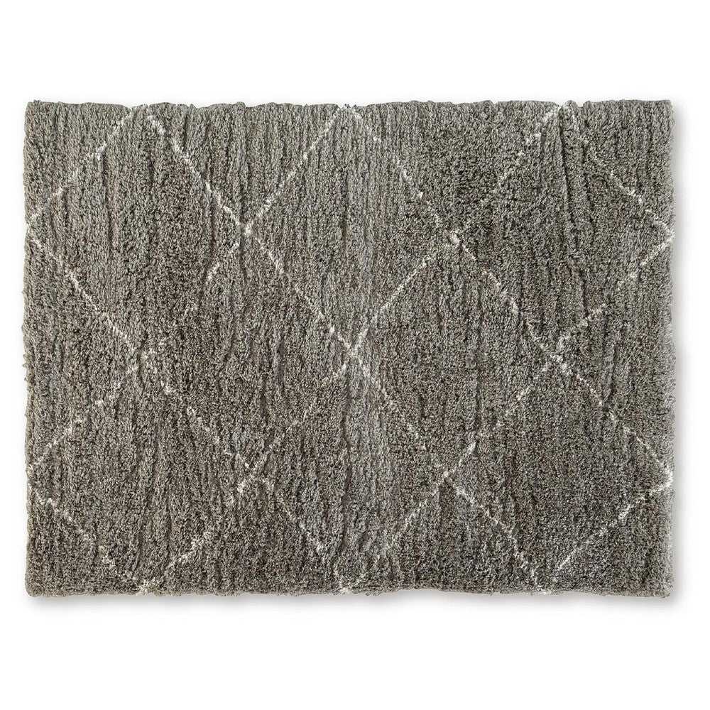 Wreno 5x7 Medium Area Rug | Diamond Pattern | 50mm Pile | Cream & Gray PET