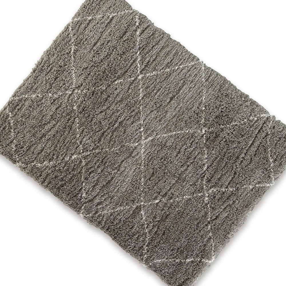 Wreno 5x7 Medium Area Rug | Diamond Pattern | 50mm Pile | Cream & Gray PET