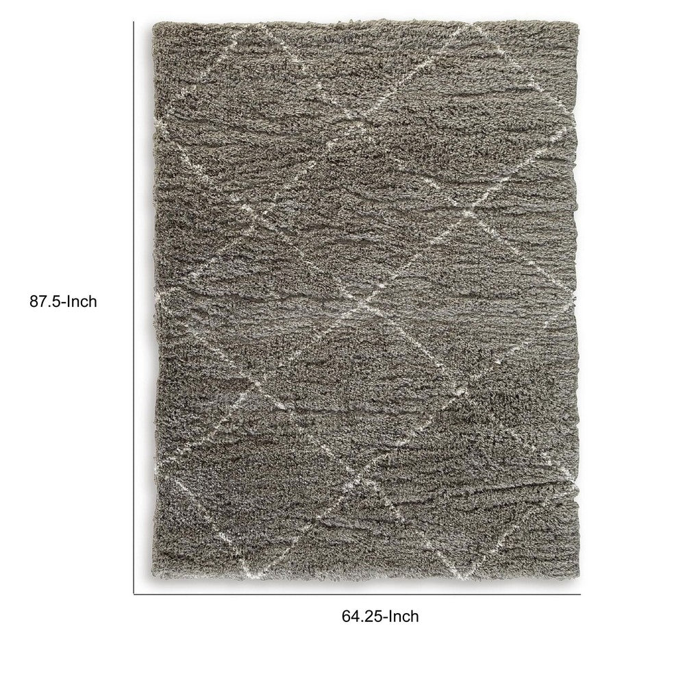 Wreno 5x7 Medium Area Rug | Diamond Pattern | 50mm Pile | Cream & Gray PET